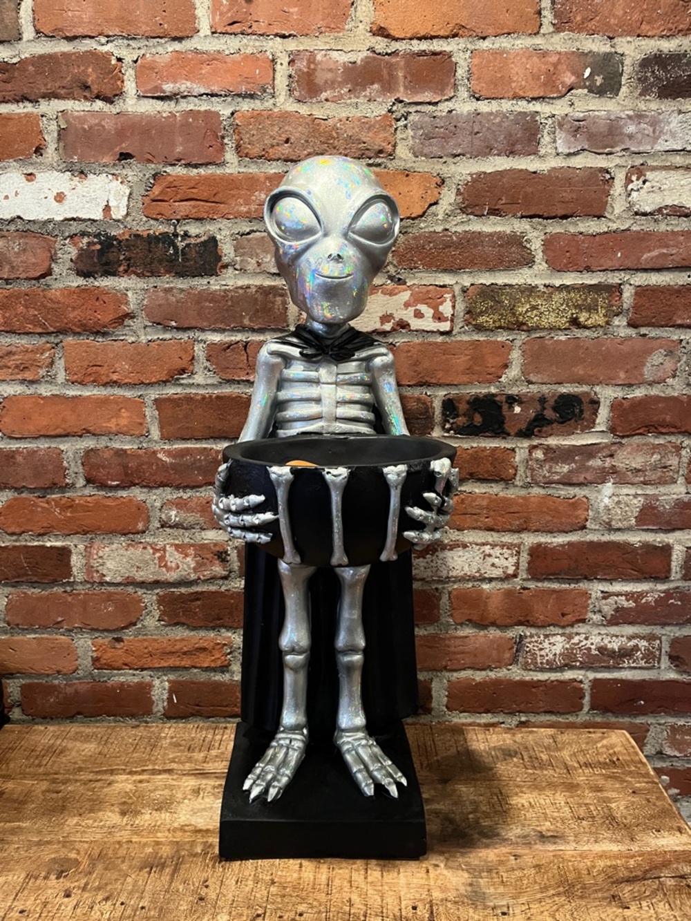Holographic Silver Alien Skeleton Candy Holder - Holiday Decor